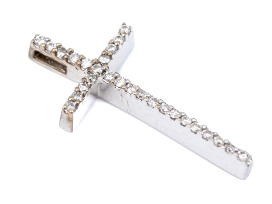 Petite 14K White Gold And Diamond Cross Pendant