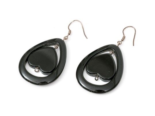 Lot Of Assorted Onyx And Jet Motif Jewelry Pieces, Including Earrings