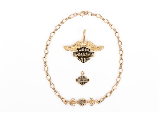 10k Yellow Gold Fun Collection Of Harley Davidson Themed Jewelry Pieces