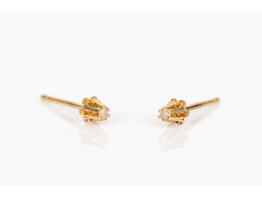 Dainty 14K And Diamond Set Stud Earrings