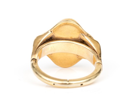 14k Yellow Gold Fabulous Contemporary Amazonite Quatrefoil Motif Ring, Size 7.75+ With Fingermate