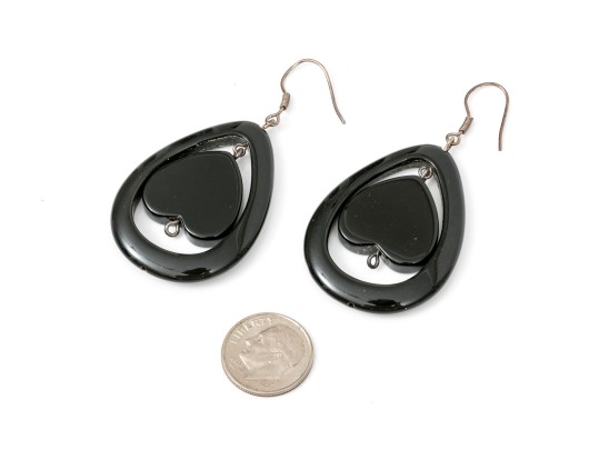 Lot Of Assorted Onyx And Jet Motif Jewelry Pieces, Including Earrings