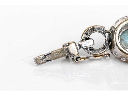 14k White Gold White Sapphire And Blue Glass Halo Link Bracelet