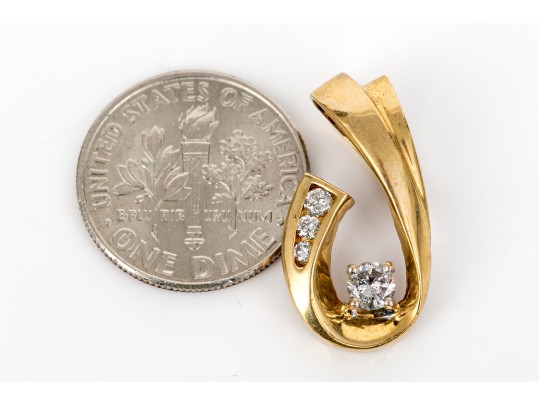 14k Yellow Gold Striking Contemporary Diamond Set Swirl Pendant, App. 0.19 TCW