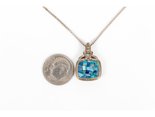 Pair Of Complementary Sterling Silver Opal Mosaic Set Earrings And Pendant, With Chain