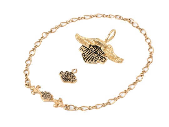 10k Yellow Gold Fun Collection Of Harley Davidson Themed Jewelry Pieces