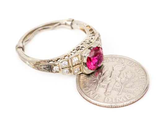 18k White Gold Antique Stepped Diamond Set Ring, Size 5.75+