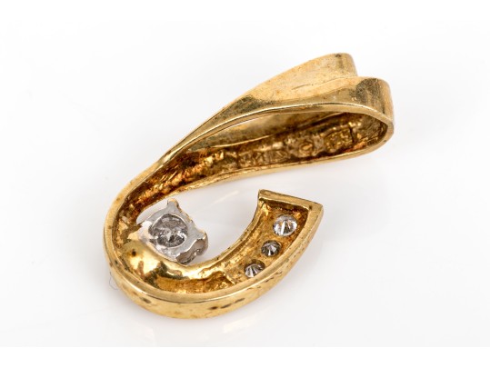 14k Yellow Gold Striking Contemporary Diamond Set Swirl Pendant, App. 0.19 TCW