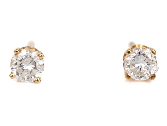 14K Yellow Gold Brilliant Diamond Stud Earrings, App. 0.45 TCW