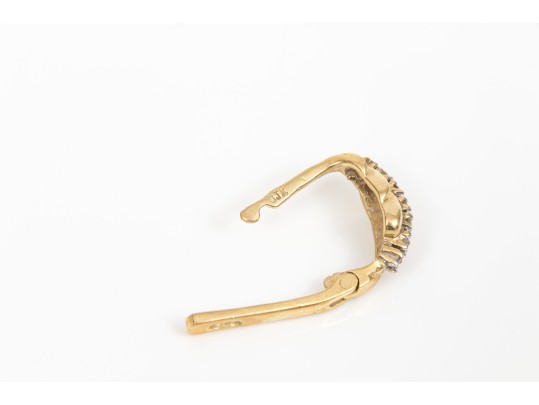 14k Yellow Gold Pretty Diamond Set 1/2 Hoop Earrings, App. 0.14 TCW