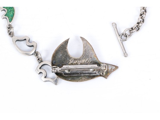 Lot Of Fun Southwestern Bear Motif Sterling Silver Brooch And Bracelet