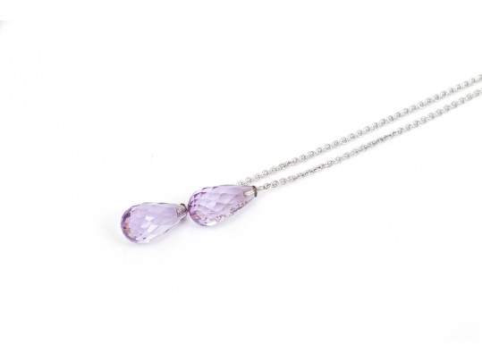 14k White Gold Pretty Purple Amethyst Briolette Necklace And Earrings Set