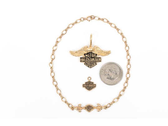 10k Yellow Gold Fun Collection Of Harley Davidson Themed Jewelry Pieces