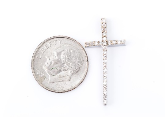 Petite 14K White Gold And Diamond Cross Pendant