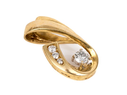 14k Yellow Gold Striking Contemporary Diamond Set Swirl Pendant, App. 0.19 TCW