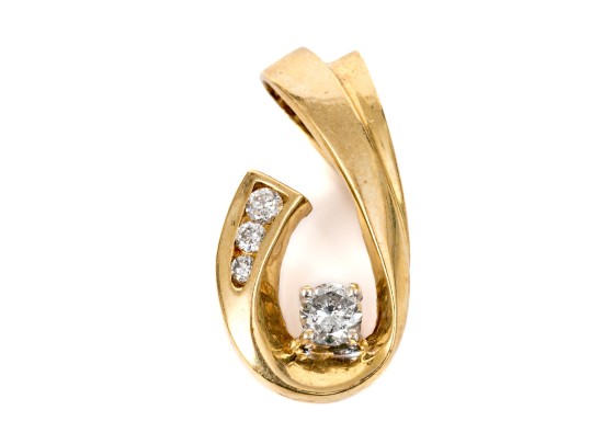 14k Yellow Gold Striking Contemporary Diamond Set Swirl Pendant, App. 0.19 TCW