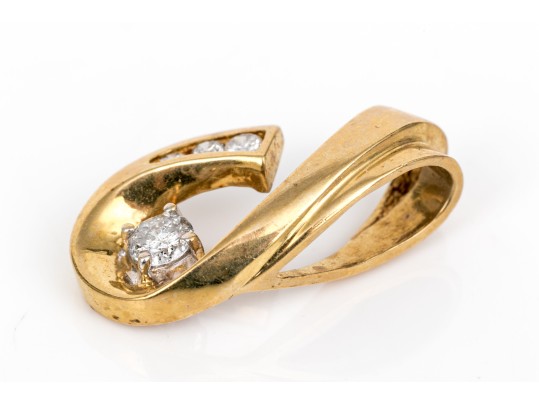 14k Yellow Gold Striking Contemporary Diamond Set Swirl Pendant, App. 0.19 TCW