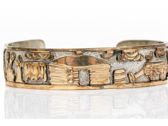 Sterling Silver Lot Of Three Cuff And Hinged Style Bracelets, Assorted Patterns