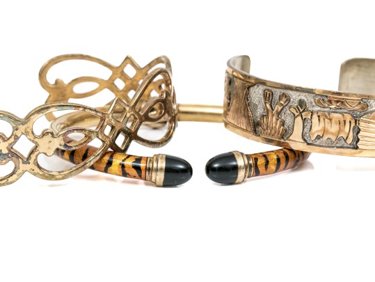 Sterling Silver Lot Of Three Cuff And Hinged Style Bracelets, Assorted Patterns