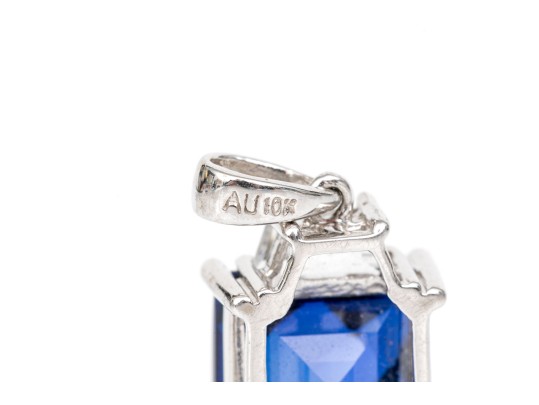 10k White Gold Impactful Blue Checkerboard Cushion Set Pendant