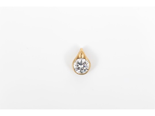 14k Yellow Gold Contemporary Large Bezel Set CZ Pendant