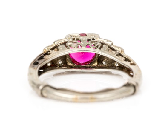 18k White Gold Antique Stepped Diamond Set Ring, Size 5.75+