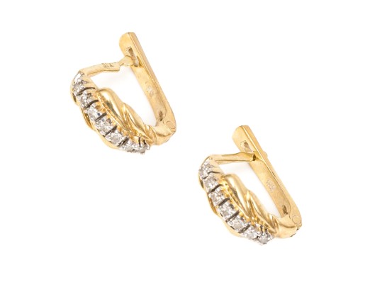 14k Yellow Gold Pretty Diamond Set 1/2 Hoop Earrings, App. 0.14 TCW