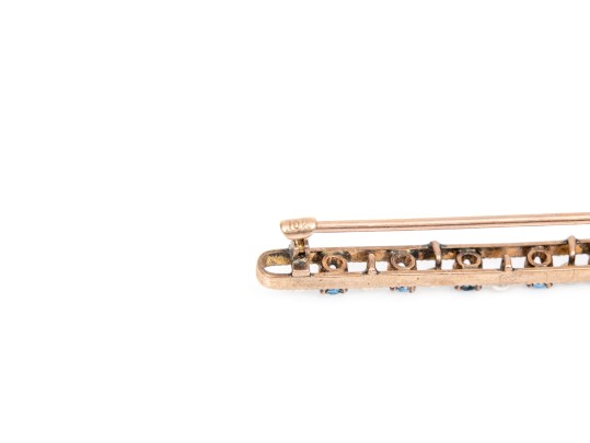 10k Gold Vintage Beautiful Light Blue Sapphire And Seed Pearl Bar Pin