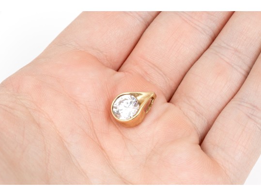 14k Yellow Gold Contemporary Large Bezel Set CZ Pendant