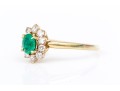 18k Yellow Gold Lovely Oval Emerald And Diamond Halo Ring, Size 7.5