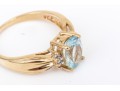 14k Yellow Gold Pretty Oval Aquamarine And Diamond Ring, Size 8.25