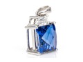 10k White Gold Impactful Blue Checkerboard Cushion Set Pendant