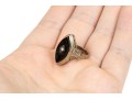 18k White Gold Antique Navette Profile Black Onyx Ring, Size 4.25, Diamond Center