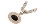 Sterling Silver Chunky Mariners Link Chain Necklace, With Contemporary Bold Black Onyx Pendant