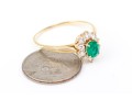 18k Yellow Gold Lovely Oval Emerald And Diamond Halo Ring, Size 7.5