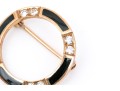 14k Yellow Gold Handsome Vintage Black Enamel And Diamonds Circle Pin