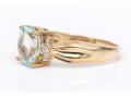 14k Yellow Gold Pretty Oval Aquamarine And Diamond Ring, Size 8.25
