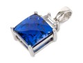 10k White Gold Impactful Blue Checkerboard Cushion Set Pendant