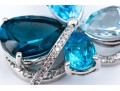 14k White Gold Beautiful Multi Toned Blue Topaz And Diamond Contemporary Cluster Pendant