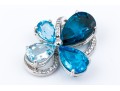 14k White Gold Beautiful Multi Toned Blue Topaz And Diamond Contemporary Cluster Pendant