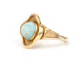 14k Yellow Gold Fabulous Contemporary Amazonite Quatrefoil Motif Ring, Size 7.75+ With Fingermate
