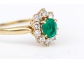 18k Yellow Gold Lovely Oval Emerald And Diamond Halo Ring, Size 7.5
