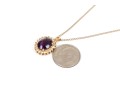 14k Yellow Gold Vintage Oval Amethyst And Diamond Halo Pendant, With Chain