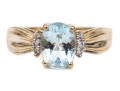 14k Yellow Gold Pretty Oval Aquamarine And Diamond Ring, Size 8.25
