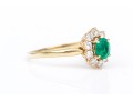 18k Yellow Gold Lovely Oval Emerald And Diamond Halo Ring, Size 7.5