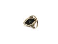 18k White Gold Antique Navette Profile Black Onyx Ring, Size 4.25, Diamond Center