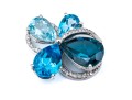 14k White Gold Beautiful Multi Toned Blue Topaz And Diamond Contemporary Cluster Pendant