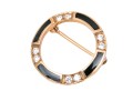 14k Yellow Gold Handsome Vintage Black Enamel And Diamonds Circle Pin