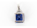 10k White Gold Impactful Blue Checkerboard Cushion Set Pendant