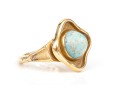 14k Yellow Gold Fabulous Contemporary Amazonite Quatrefoil Motif Ring, Size 7.75+ With Fingermate